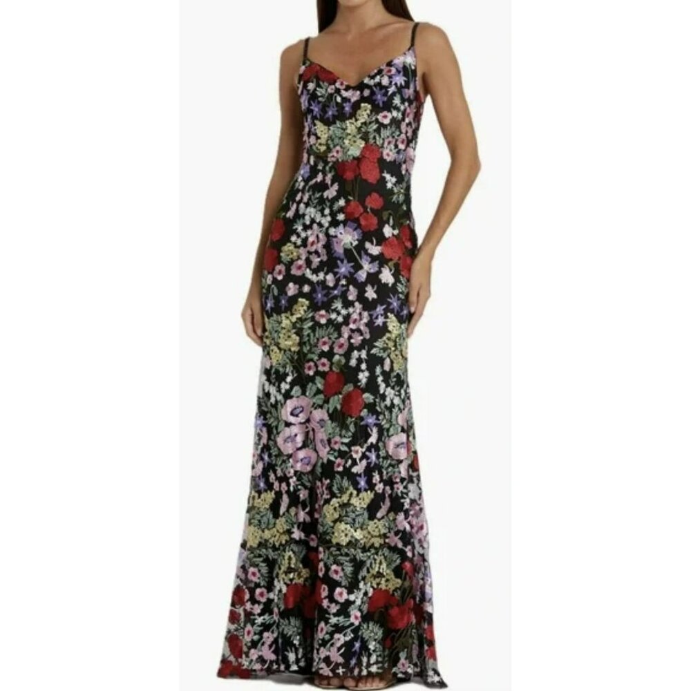 Mac Duggal Green Floral Sundress Sleeveless Maxi